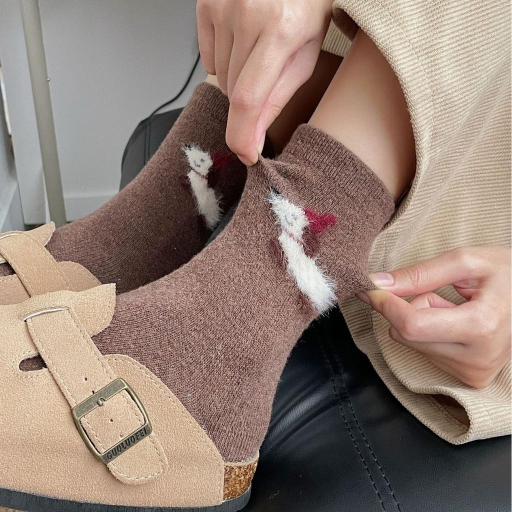 Season Mao Mao Socks Trend Cartoon Plush Puppy Warm Thickened Pile Pile Medium Tube Socks