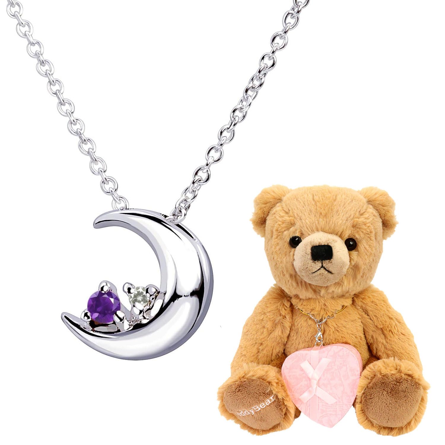 

Crescent Moon Necklace Natural Diamond x February Birthstone Amethyst Silver Brown Teddy Bear [Sears] Women s e-1625-tdt-01-b02