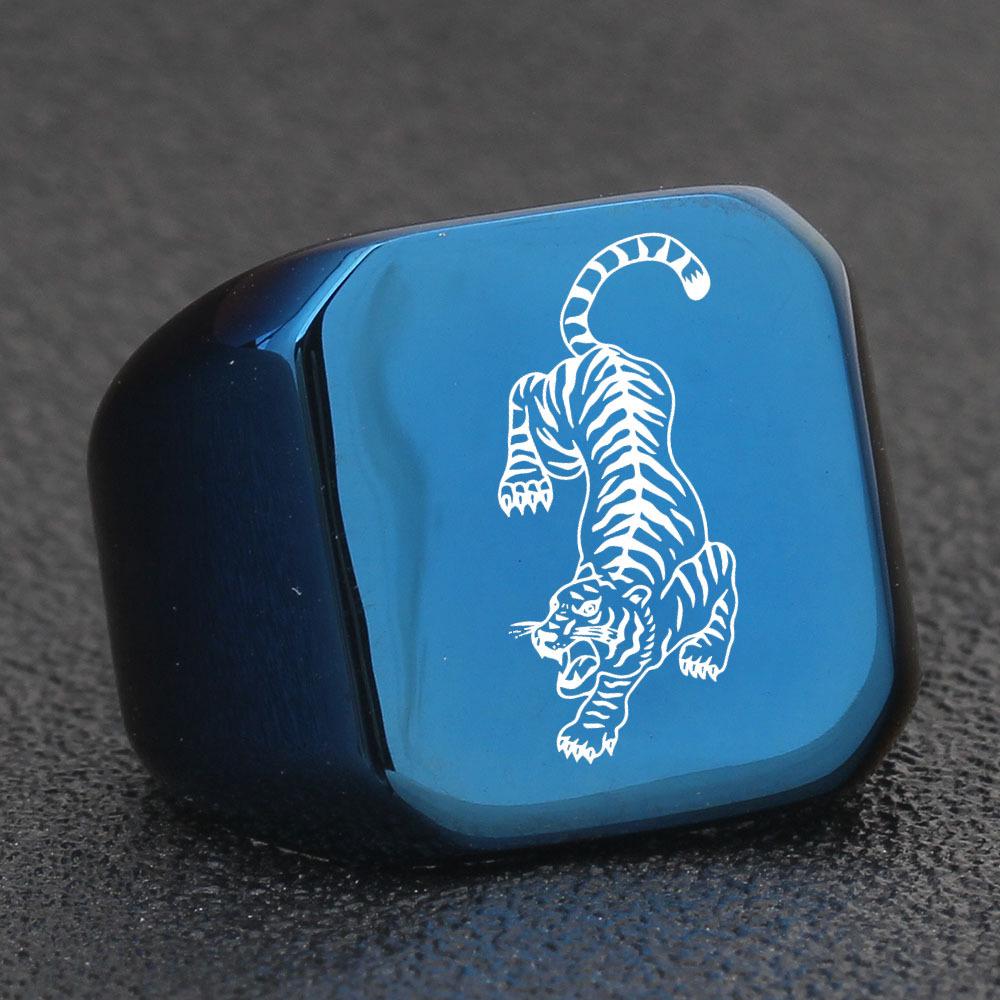 Retro European-American Style 18MM Laser Engraved Tiger Stainless Steel Ring for Women