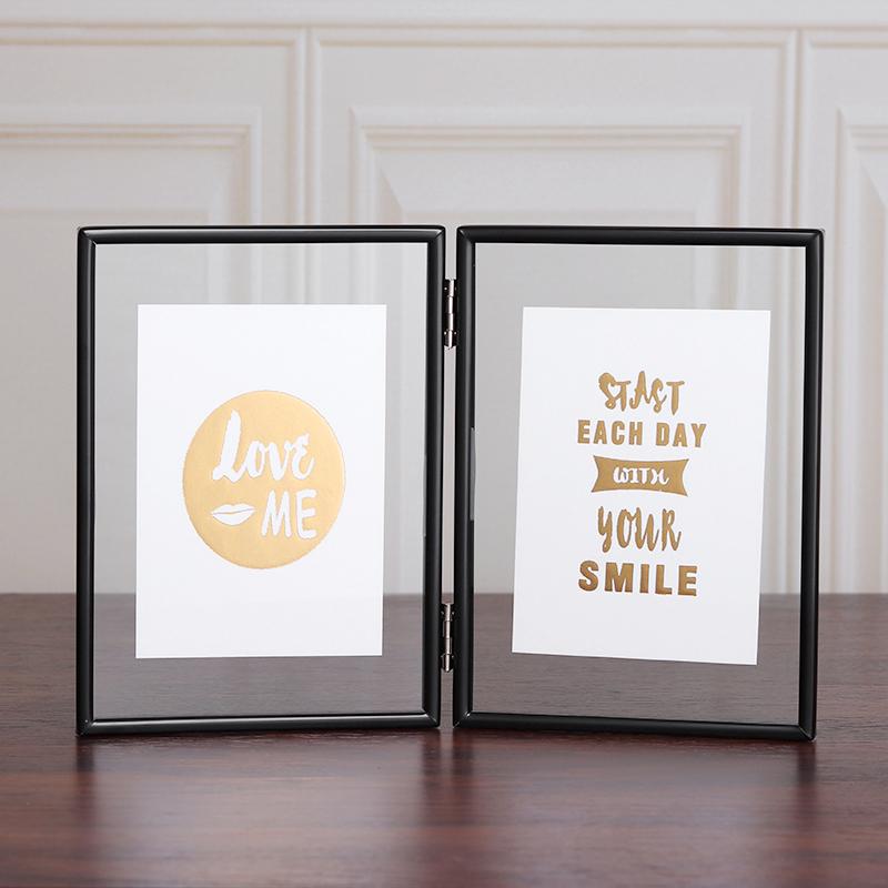 Foldable 3/2 Panel Gold Plated Photo Frame, Double Sided Clear Glass Desktop Display Stand, Photo Frame for 5/6/7/8 Inch Photos