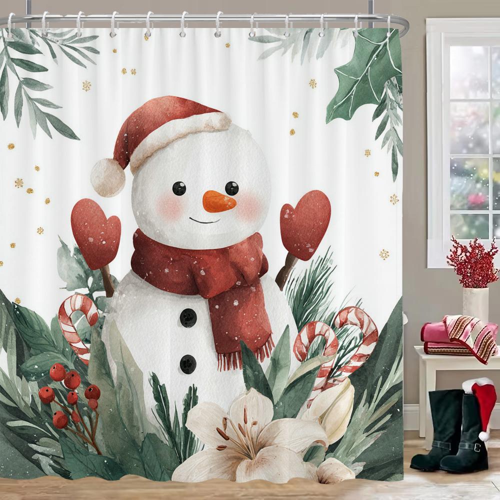 

Cartoon Snowman Shower Curtains With Hooks Merry Christmas Santa Claus Bathroom Curtain Polyester Fabric Home Decor Curtain W60H190(CM)-1 Pcs