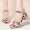 Fashion AIYUQI Women's Sandals Golden 2025 New Thick Heel Roman Sandals For Women Large Size Mid-heel Female Summer Shoes