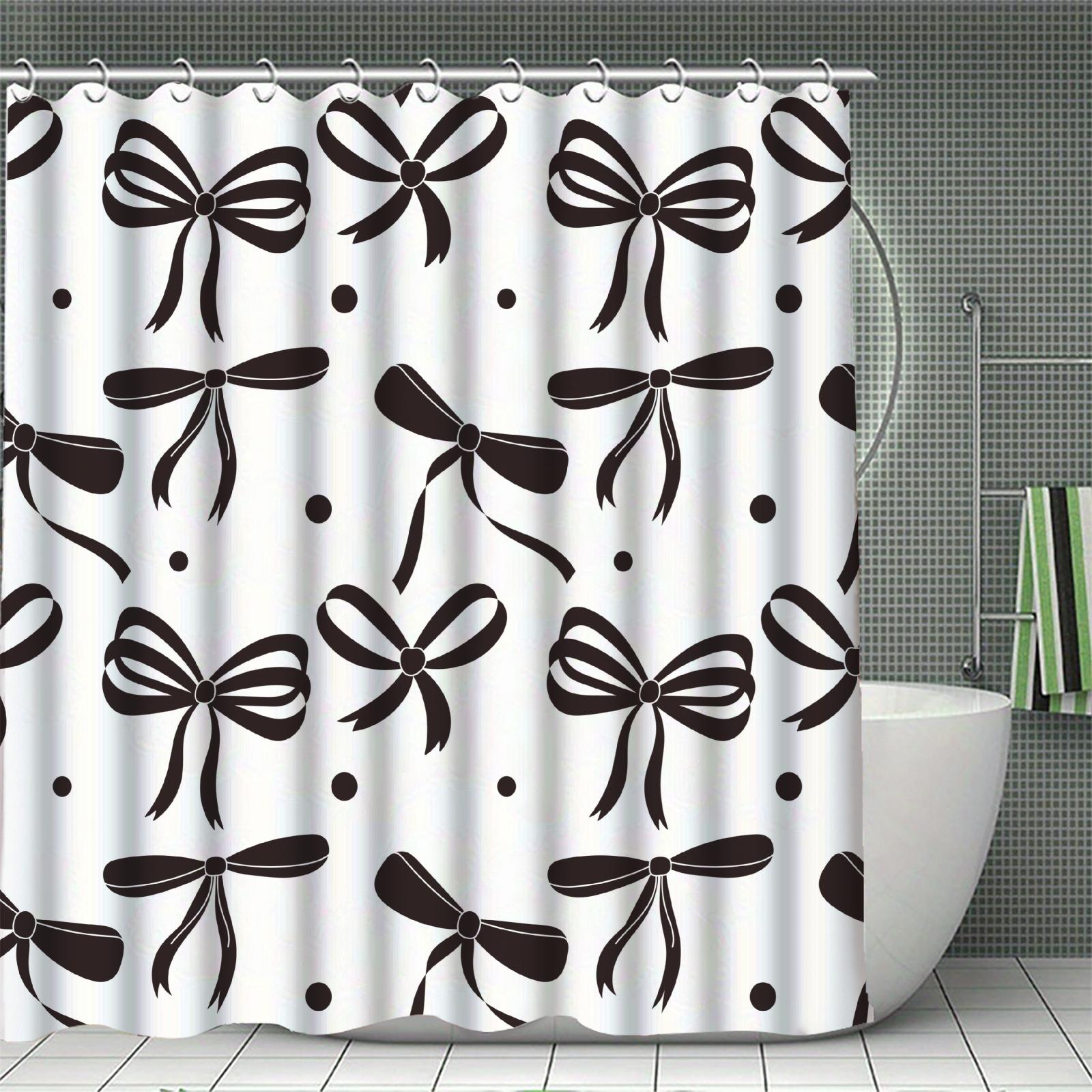 

3D Black Bow Curtains Cool Shower Curtain Set For Bathroom Modern Bath Rug Decor For Bathroom Shower Curtains Multi-Size Design W60H190(CM)-1 Pcs