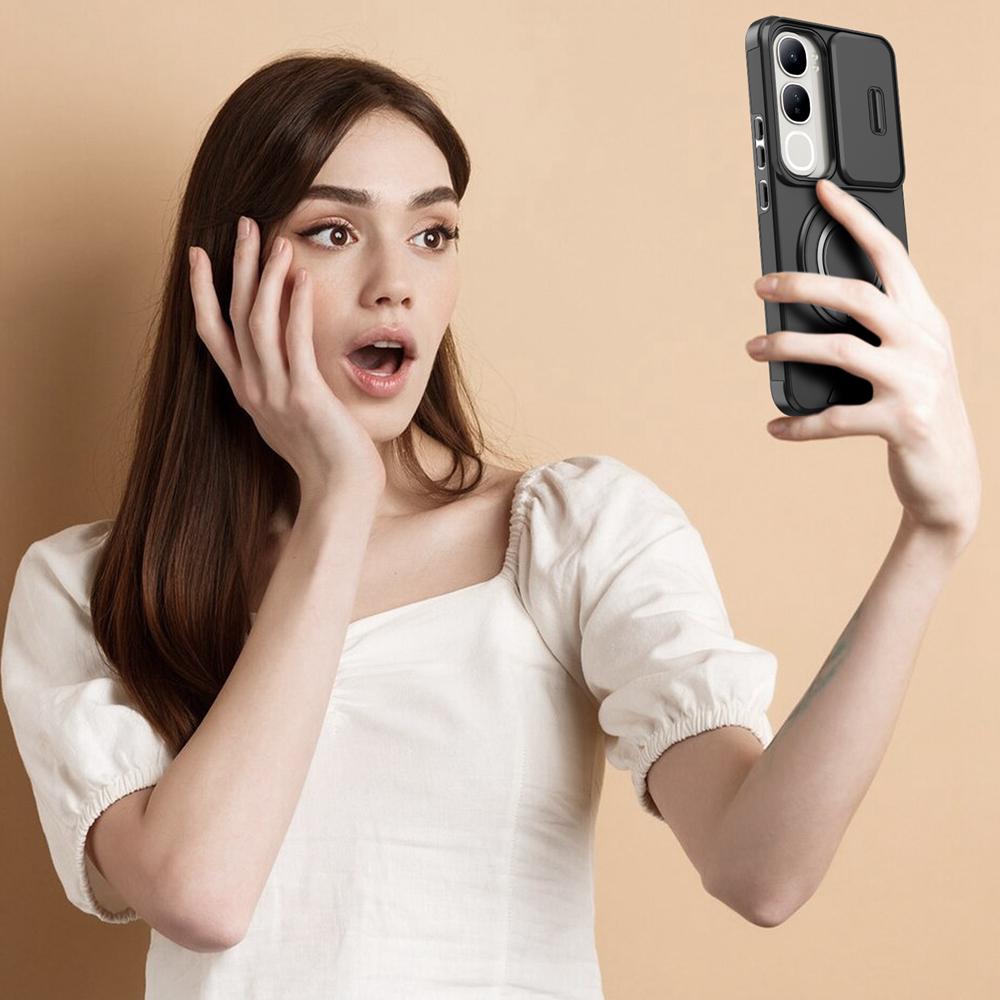 KEYSION 360° Ring Stand Phone Case for VIVO V40 SE 80W V40 Lite Slide Camera Protection Magnetic Shockproof Cover for VIVO Y200 5G