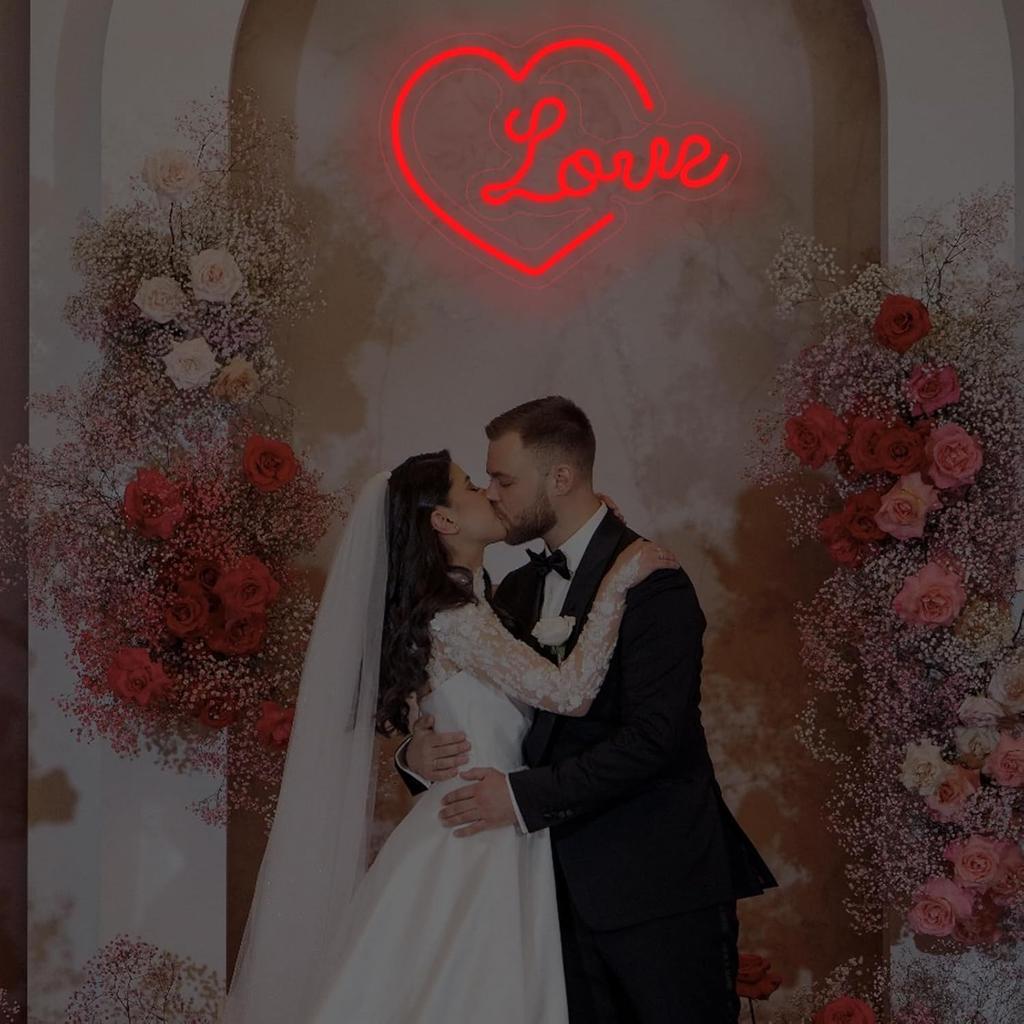 Heart Love Neon Sign, Valentines Day LED Light, USB Powered Dimmable LED Sign for Wall Decoration, Party, Wedding, Bedroom, Living Room, 15.7"x11.4"