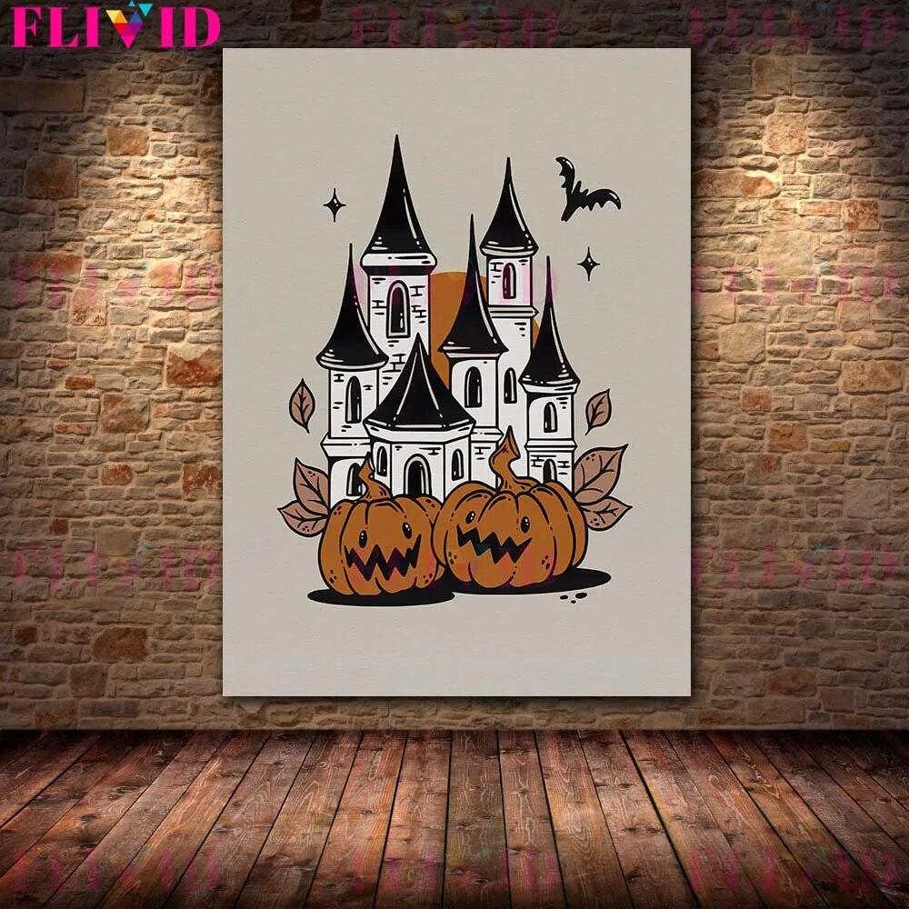 Boho Witchy Potion Art Print Witchy Halloween Broom And Spooky Coffin Wall aArt Canvas Painting Altar Decor Magic Poster Print No Frame