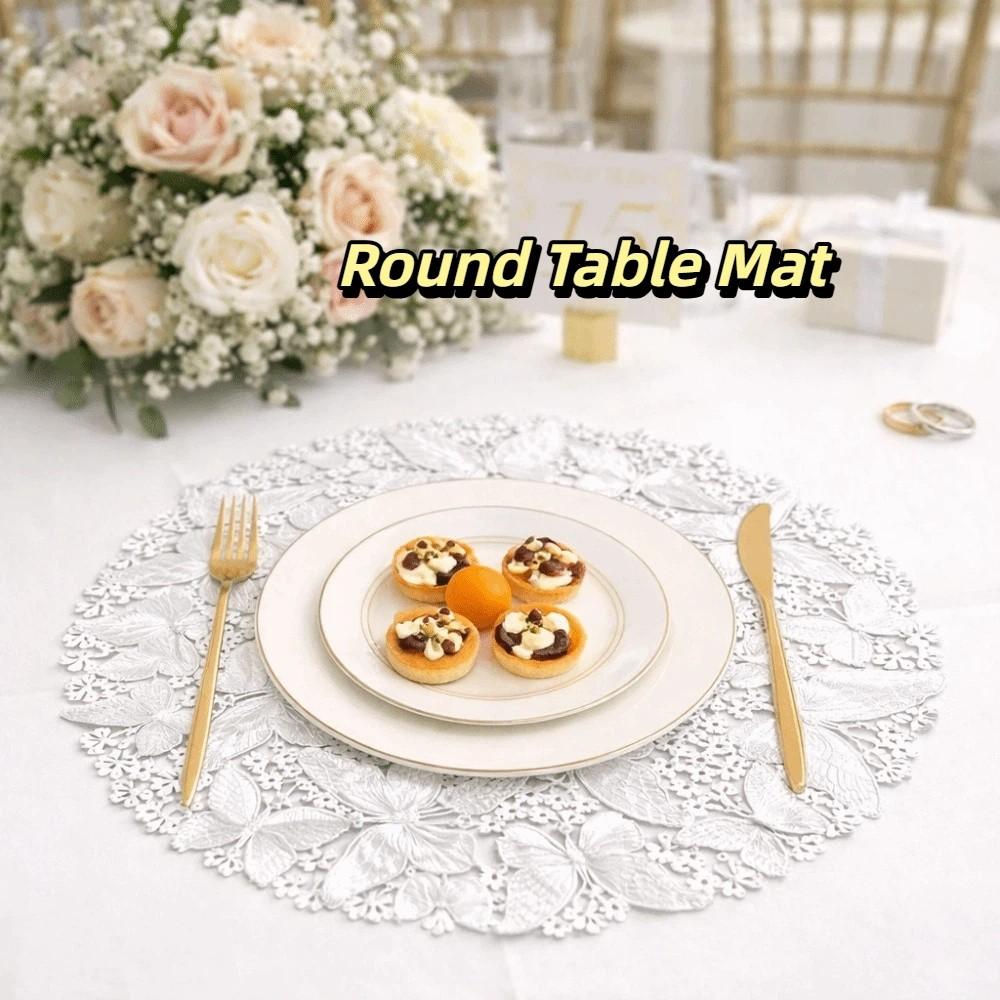 2 Pieces Non-Slip Round Table Mat Hollow Out Coaster Table Decor PVC Place Mat  Coffee Dining