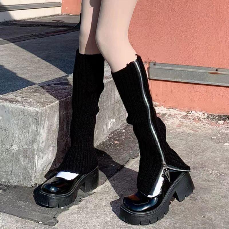 

Женские модные зимние теплые носки с рукавами-молниями, женские персонализированные носки до середины икры, вязаные шерстяные гетры чёрный