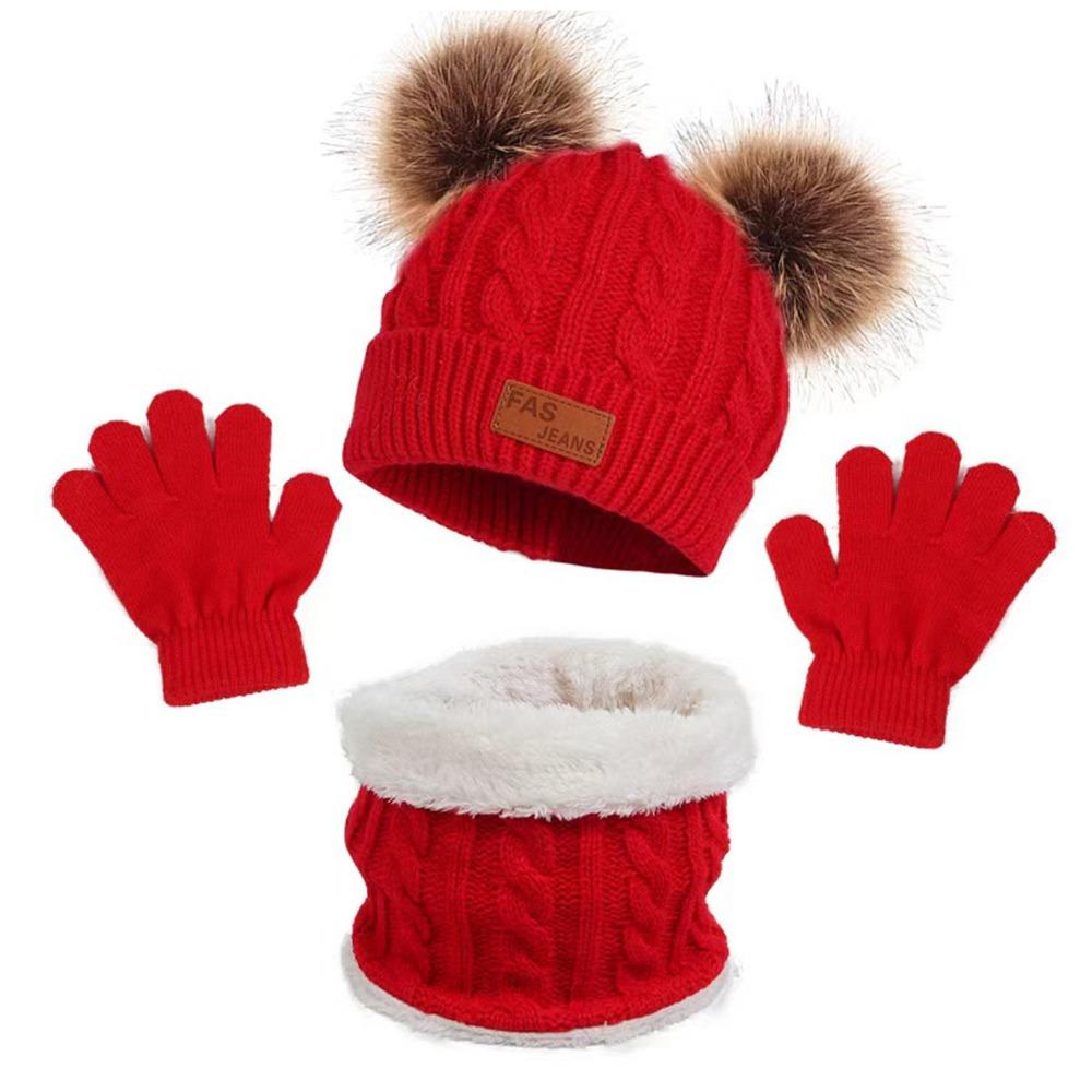 

Solid Color Toddler Bonnet Windproof Winter Hat Scarf Gloves Baby Hat Scarf Gloves Set Children