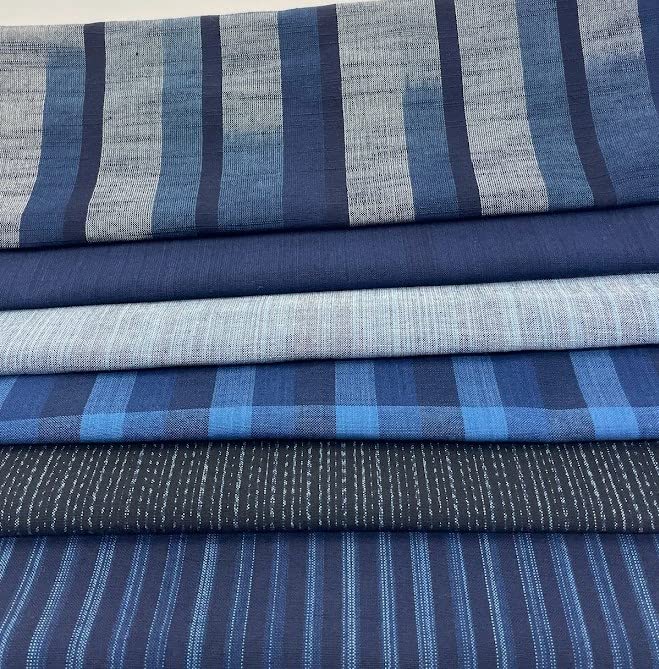 Textile Straight from the natural indigo assorted 50cm x 6 width cotton [Shimogawa (SHIMOGAWA)] weaver, dyed, types, plain, striped, checked,