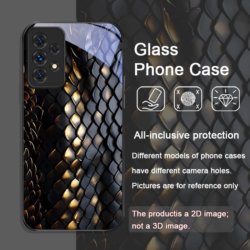 Creative Black Golden Scale Texture Printed Tempered Glass Phone Case for Samsung Galaxy A56 A55 A54 A53 A52 A36 A16 A14 Covers