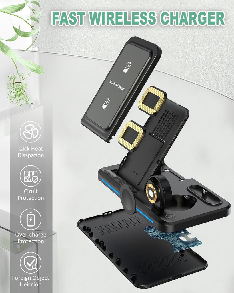 Magnetic Foldable 3-in-1 Wireless Charger for Fast Charging Apple, Samsung, Huawei, Xiaomi