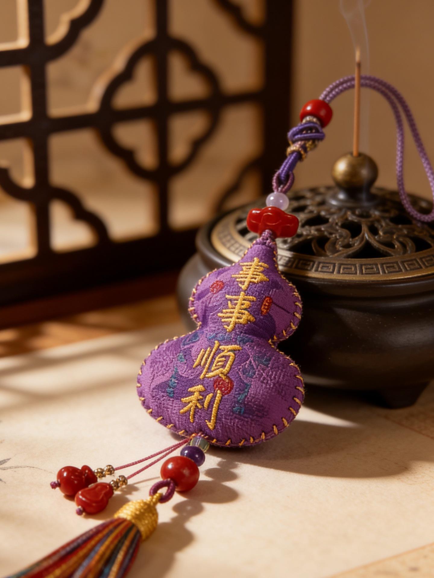 Vermilion Red Sand Auspicious Clouds Sachet Pendant - Unisex Handmade Original Design Authentic High Content Vermilion