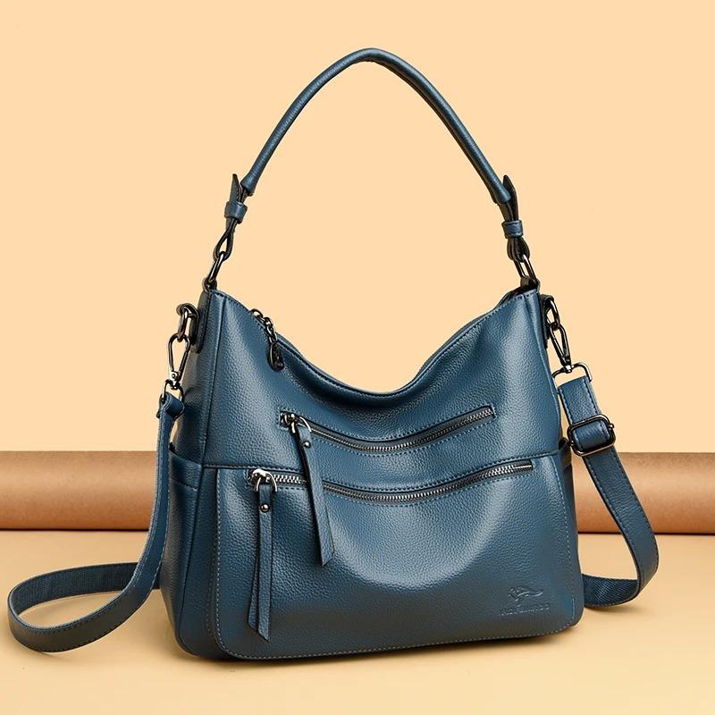 Women Bags Quality Soft Leather Totes Multiple Pockets Casual Shoulder Shopping Bags Fashion Ladies Handbags