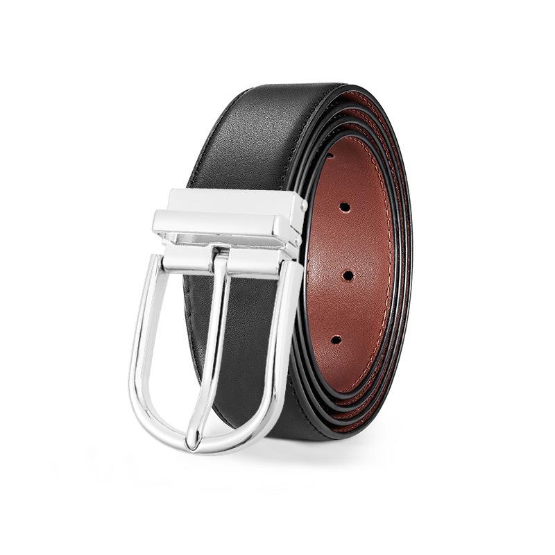 eather in uckle Belt en's ift Box owhide Men's Business Casual Jeans ouble-sided imple Belt