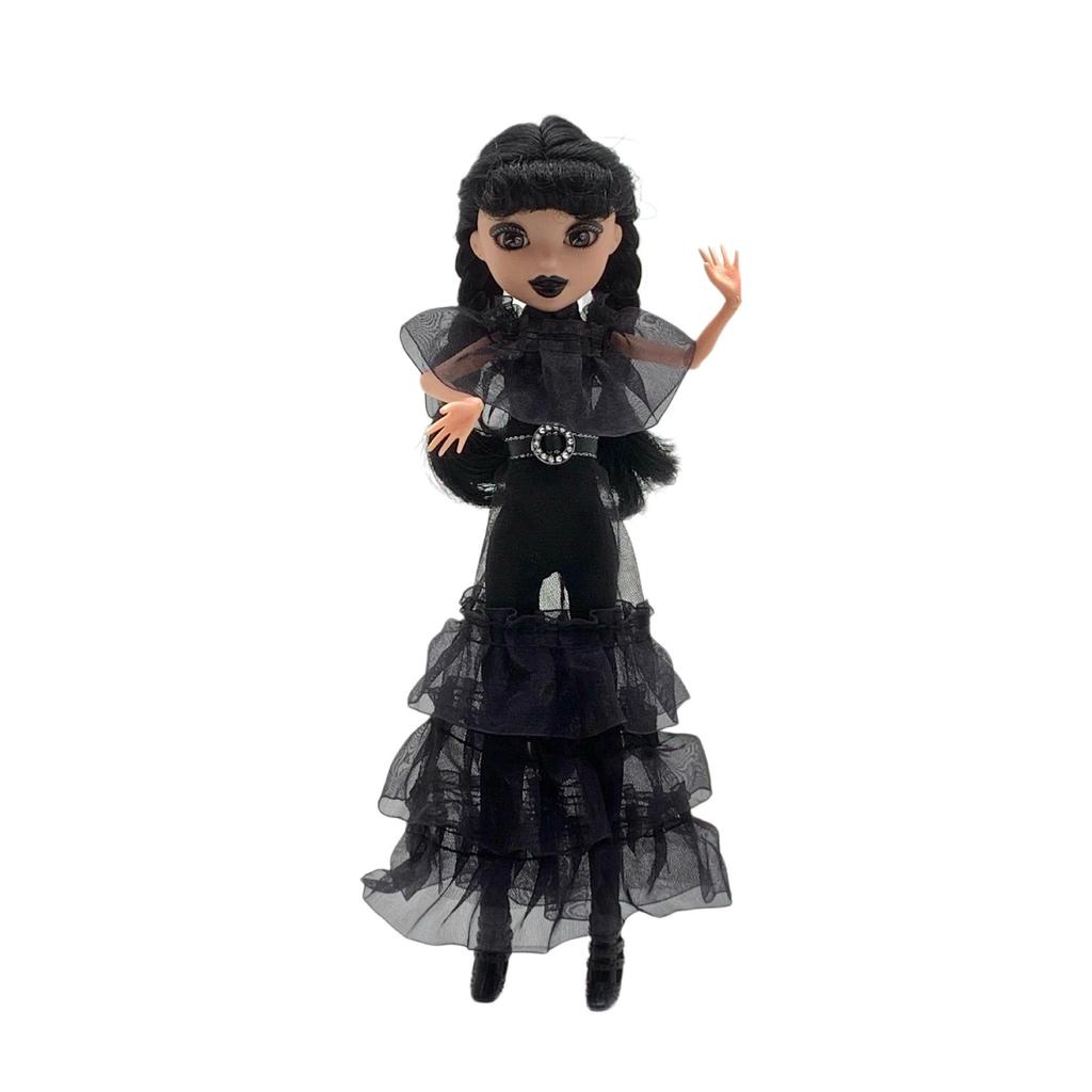 Adams Wednesday Doll in Gothic Black Formal Dress - Rave'n Figure