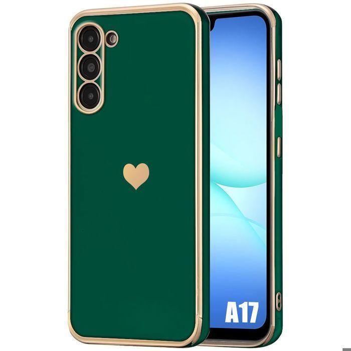 Protective Case - BOOLING - Samsung Galaxy A17 5G/4G - Shockproof Silicone with Heart Pattern - Night Green