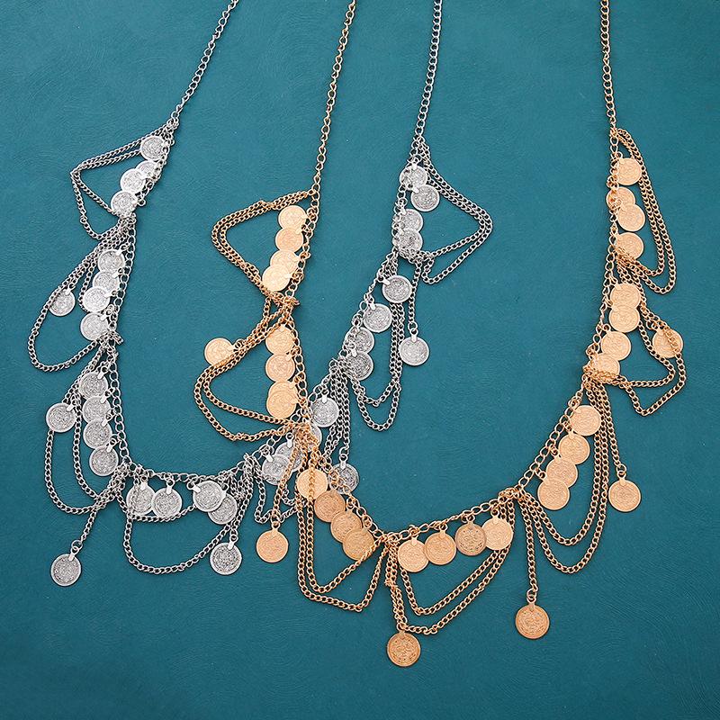 Bohemian Ethnischer Metallmünz-Quasten-Verstellbarer Taillenkettengürtel für Damen