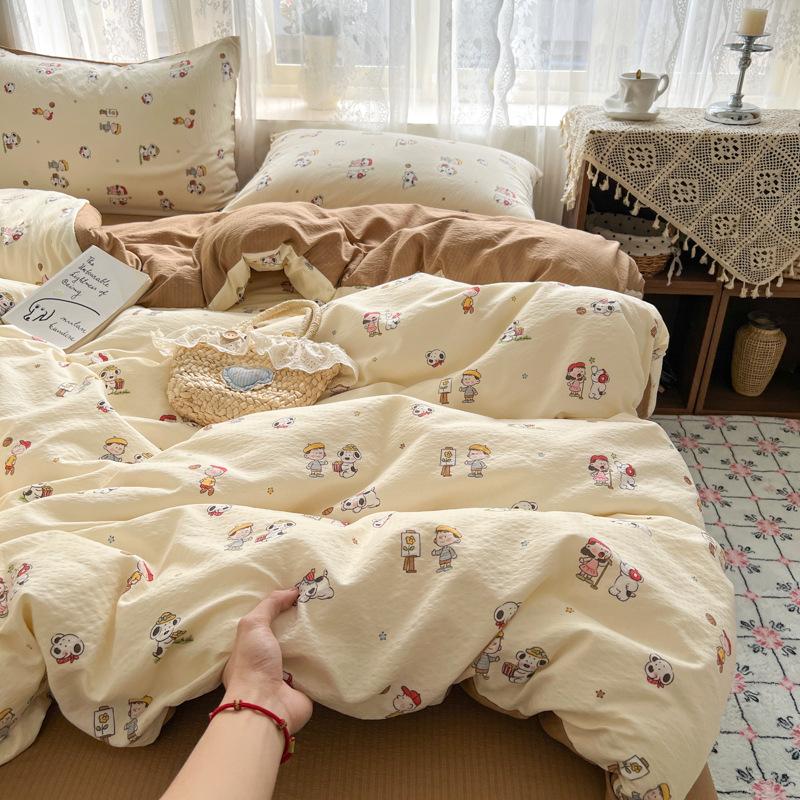 New Double Yarn Four-piece Printing Design Ins Style Student Dormitory Bed Sheet Mattress Quilt Cover Machine Washable