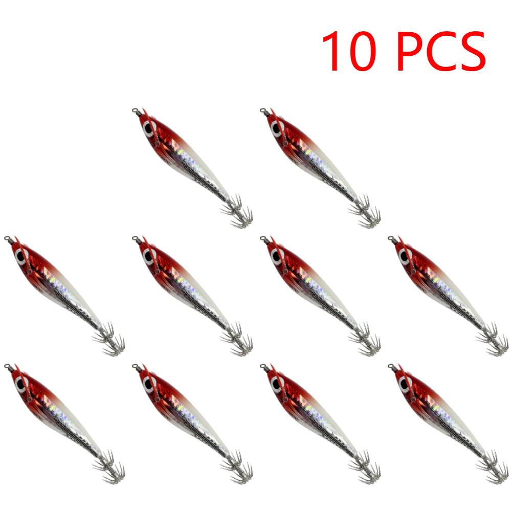 10-1PCS Bionic Shrimp Fishing Lures Horizontal Luminous Squid Jig Hook Sea Fishing Accessories Artificial Bait 9CM Octopus Lure