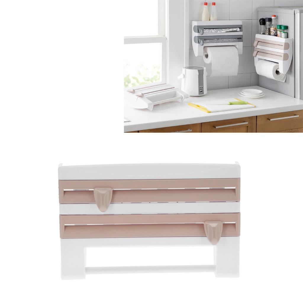 Plastic Wrap Storage Rack Cling Film Dispenser Cutter Paper Towel Holder Kitchen Supplies