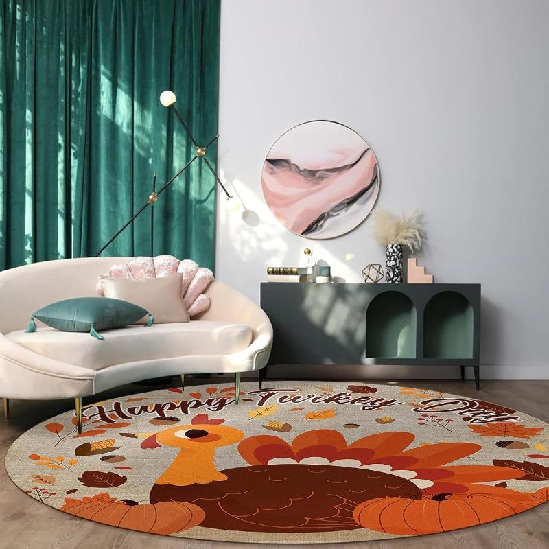 Halloween Pumpkin Turkey Round Area Rugs Collection Circular Throw Floor Mat Carpet Living Room Table Bedroom Decor Halloween