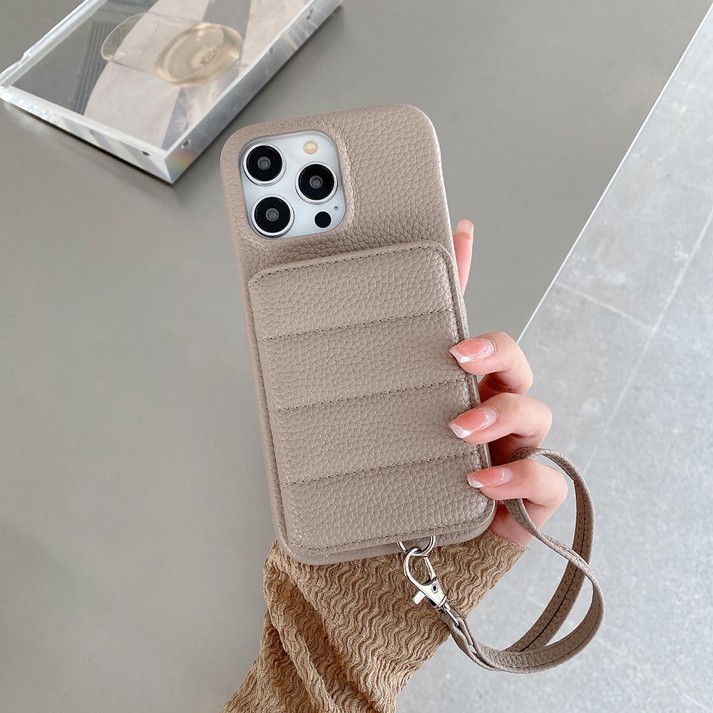 For iPhone 16 Pro Case Card Slots Kickstand PU Leather+PET Phone Cover with Wrist Strap