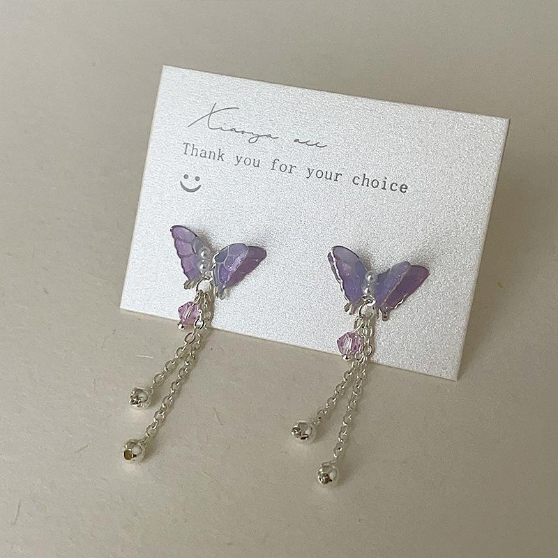 Super Fairy Gradual Change Purple Butterfly Stud Earrings Female Fresh Sweet Cute Exquisite Personality Fashion Versatile Earrings Earrings