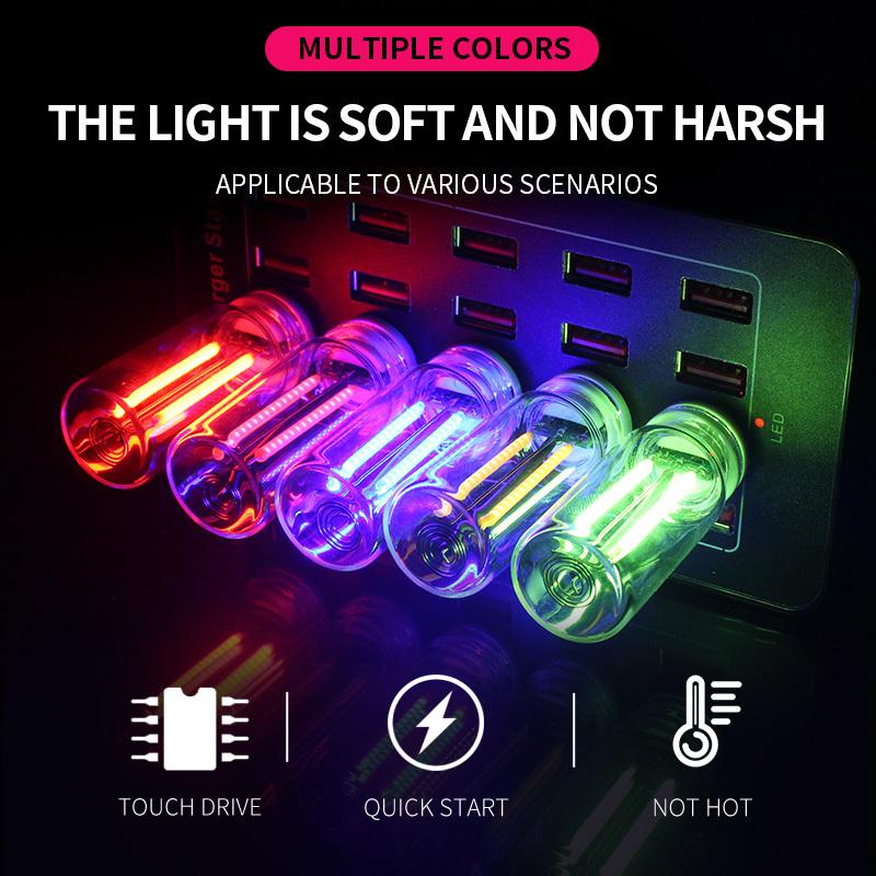 Car Atmosphere Light USB Night Light Touch Dimming LED Incandescent Filament Lamp Bulb Emergency Lighting Plug Play Ambient Lamp
