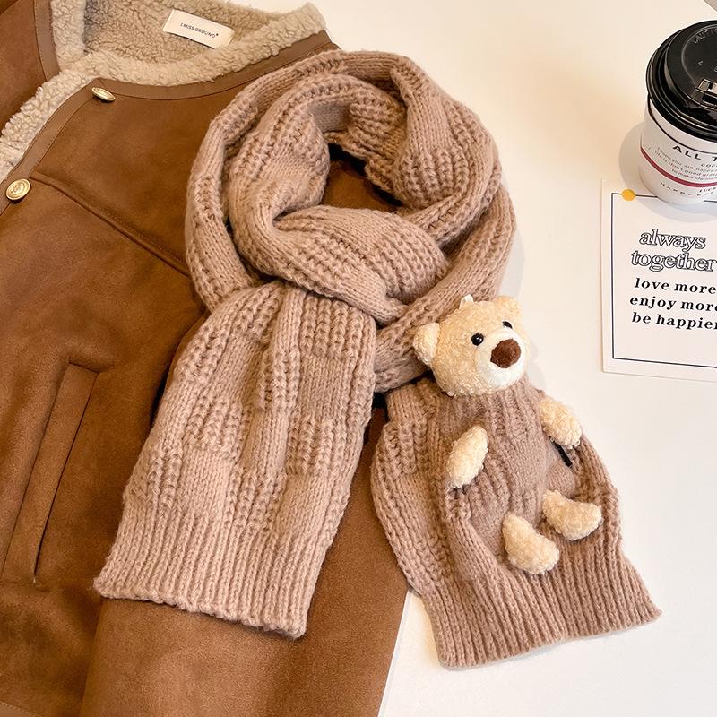 Red Bear Knitted Scarf for Women – Cute, Versatile Neck Warmer for Autumn/Winter | 2025 New Style Gift