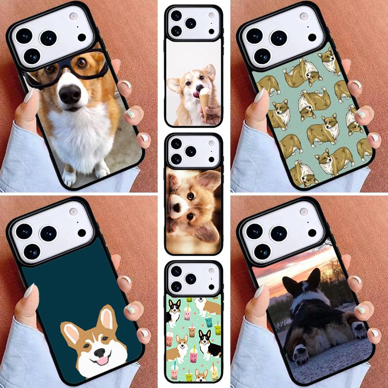 Corgi Dog and Bubble Tea Phone Case for iPhone 16e 15 14 13 12 17 Pro Max Plus Air 17pro Cover Coque