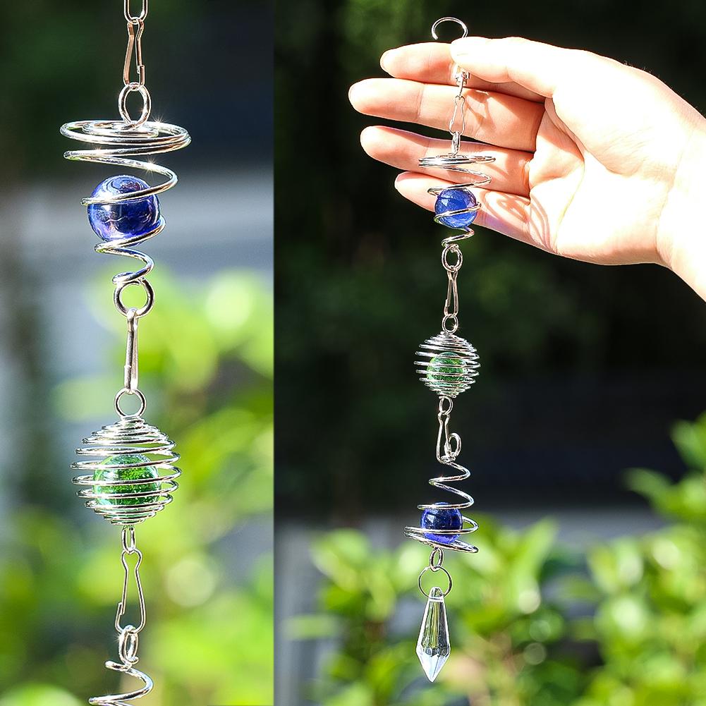 D2 Glaskugel Edelstahl Spiralschwanz Hängender Windspiel Stabilisator Sonnenfänger Regenbogenmacher Stress Windball Heimdeko