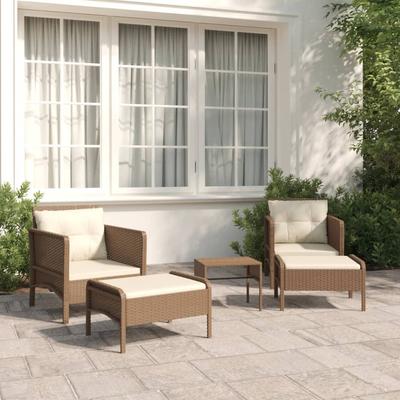 Vidaxl 5-Cz. Garden Lounge Set, Cushions, Polyrattan, Brown