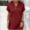 HNXC Abiti casual a vita alta con scollo a V a maniche corte con stampa tinta unita primavera estate moda donna