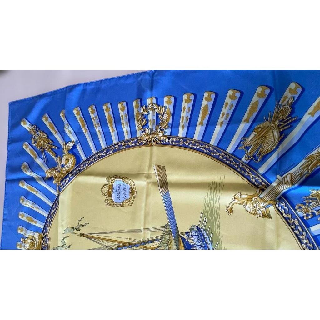 Used Hermes Carre 90 Marine Arum Ledoux Blue Vintage Silk Scarf