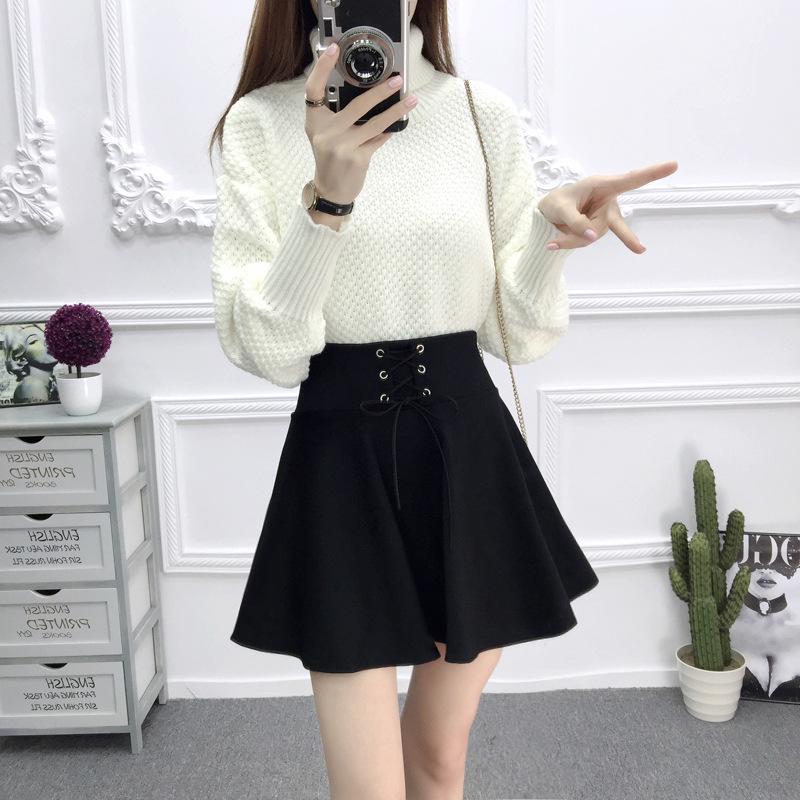 Women's High-Waisted Pleated A-Line Skirt – College Style Black Short Skirt for Spring & Autumn
