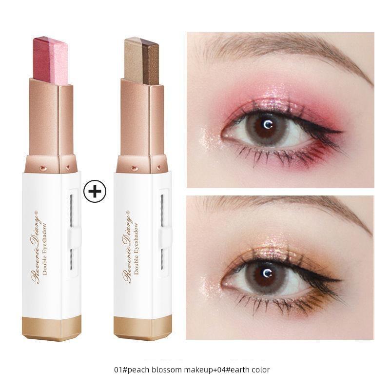 [One Touch Molding] Two-Color Eye Shadow Stick Highlight Eye Shadow Pen Waterproof Sweat-Proof Shimmer Eyeshadow Earth Color Beginner