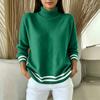 Women's Casual Striped Mock Neck Sweater, Loose Fit Long Sleeve Knit Pullover Top