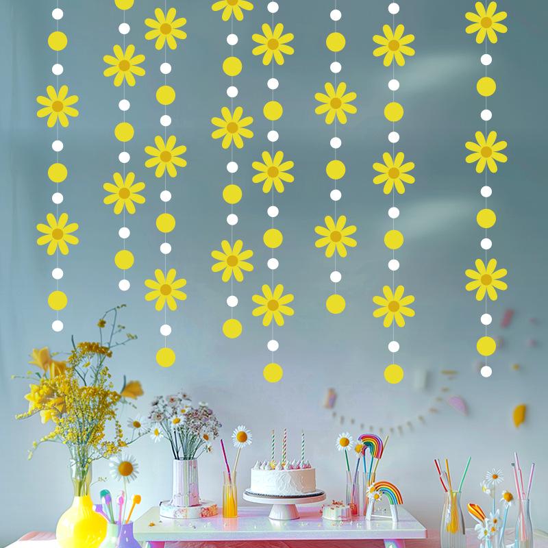 1pc Korean StyleinsWind Daisy Flag Flower Garland Children's Birthday Party Decoration Hanging Ornament Room Decoration