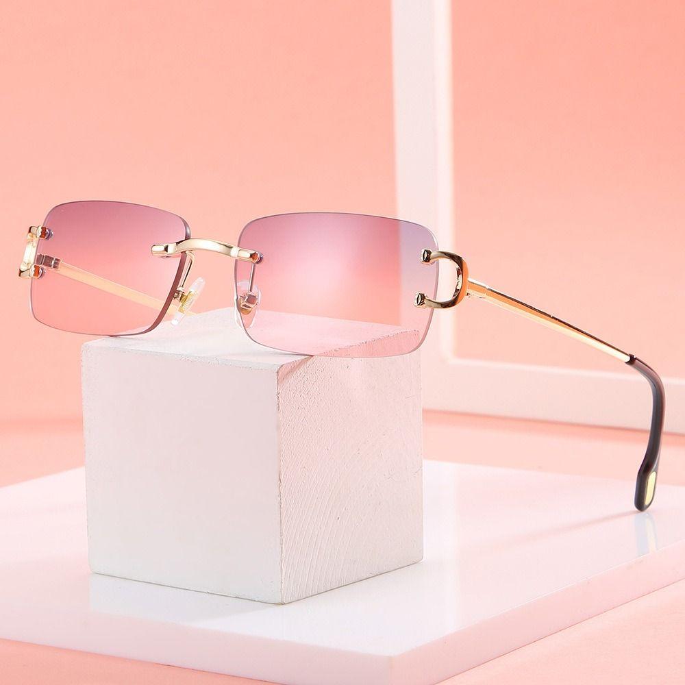 Trendy Vintage Small Metal Sunglasses Retro UV400 Rectangle Frame Sunglasses Rimless Sun Glasses for Women & Men
