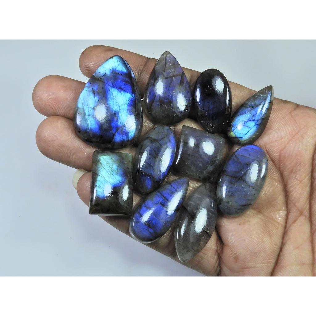 269Cts.Natural Labradorite Blue Flash Mix Cabochon Loose Gemstone 10Pcs Lot LL-1026