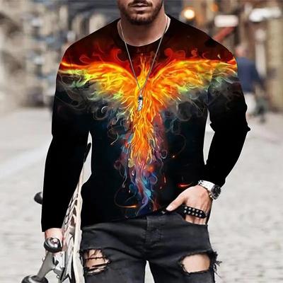 Maglietta estiva da uomo con stampa 3D vintage, scollo rotondo, casual, a maniche lunghe, oversize, alla moda, pullover, abbigliamento da uomo