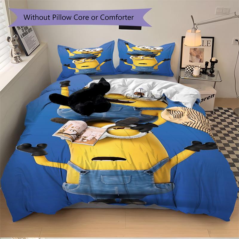 Minions Teamwork Adventure Print 3Pcs Bedding Setduvet Cover With 2 Bedropillowcase Home Birthday Gift