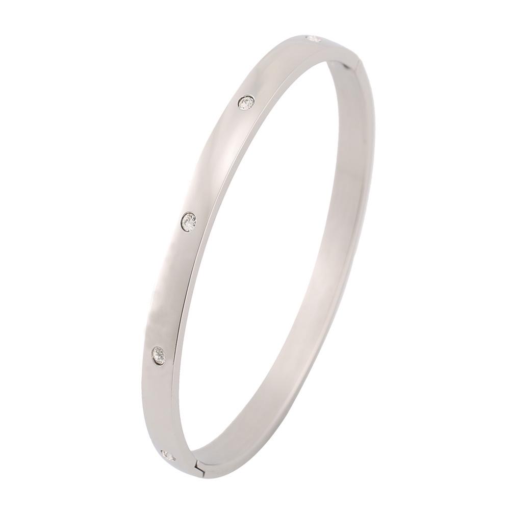 Stylish Diamond-Accented Stainless Steel Bracelet in Three Colors: Two Female Cross-Border Titanium Styles