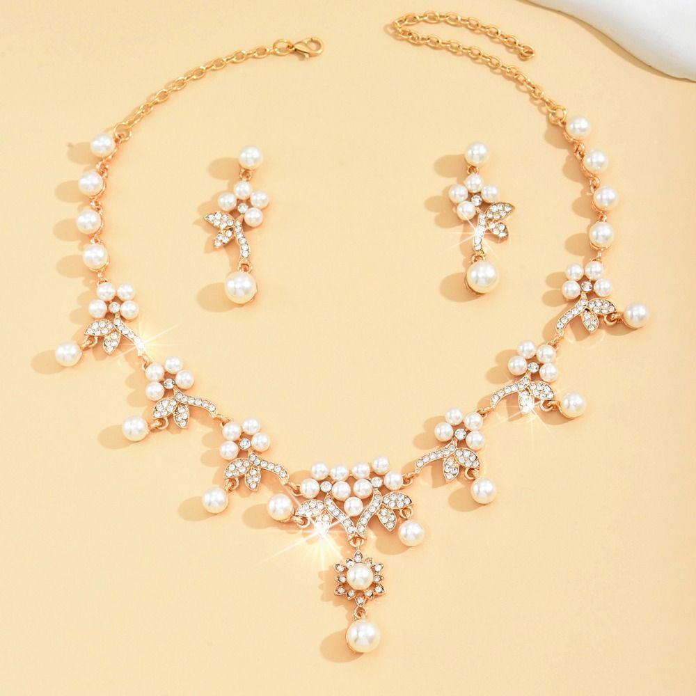 Shining Claw Chain Jewelry Set Luxury Necklace Earrings Set Bridal Pearl Necklaces Earrings  Women
