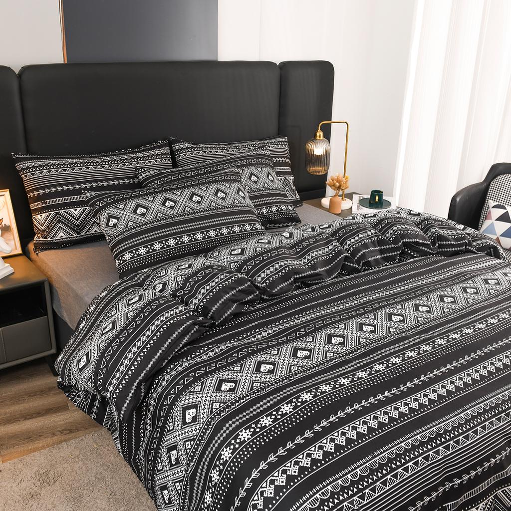 Soft Microfiber Duvet Cover Set Boho Chic Print Twin Full Queen King Size 3Pcs Black Comforter Cover