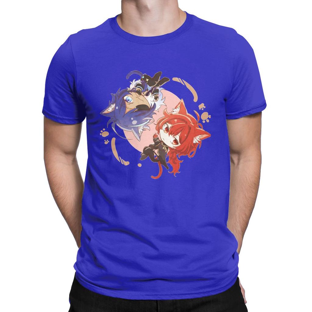 Genshin Impact Chibi Kaeya And Diluc T Shirts Men Anime Game Novelty Tee Shirt Crew