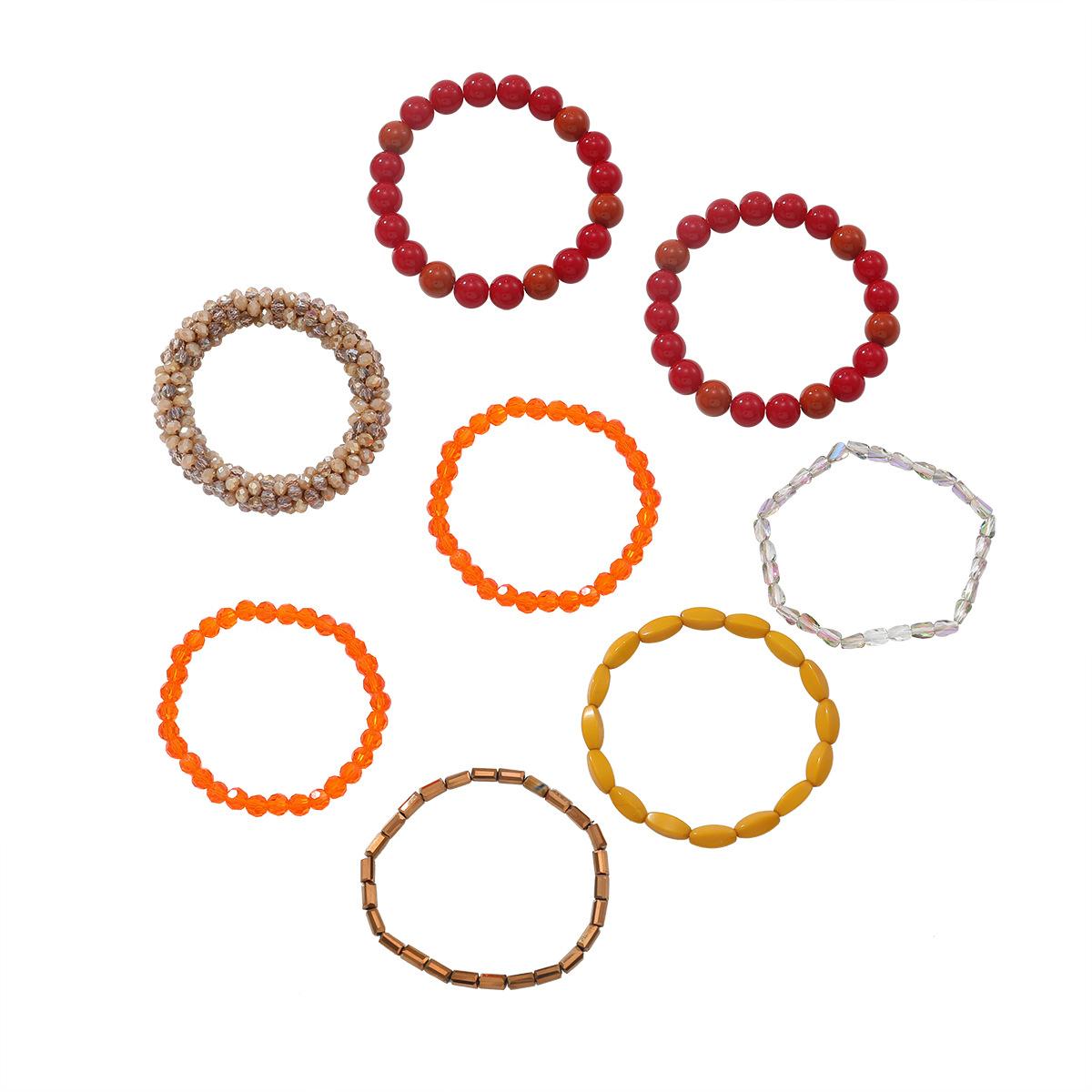 Exaggerated multi-layer 8-piece hand woven bracelet made of resin and artificial crystal, fashionable