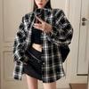 Women's Autumn/Winter Plaid Jacket - Korean Style Slimming Loose Fit POLO Collar Long Sleeve Shirt