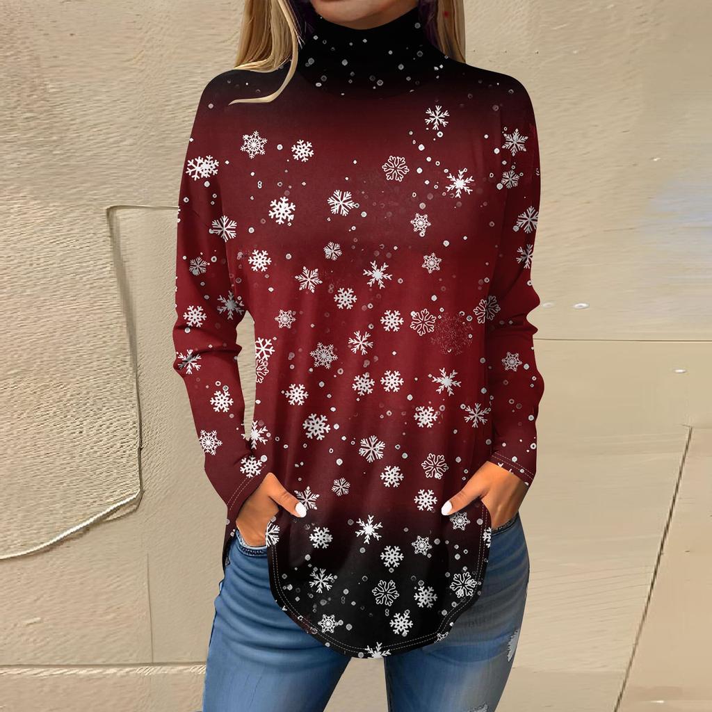 Tricouri pentru femei, toamnă, ocazional, cămăși cu mânecă lungă, hanorac, cu imprimeu vintage, cu gât înalt, pulover